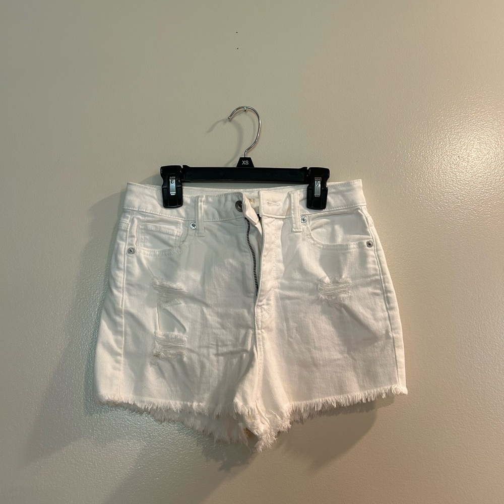 American Eagle Outfitters White Distressed High-Rise Denim Shorts